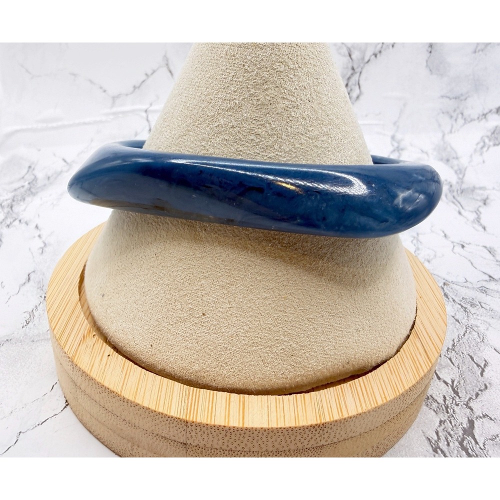 Dark Blue Resin Rounded Square Bangle Bracelet Sculptural Modern 8 Inch